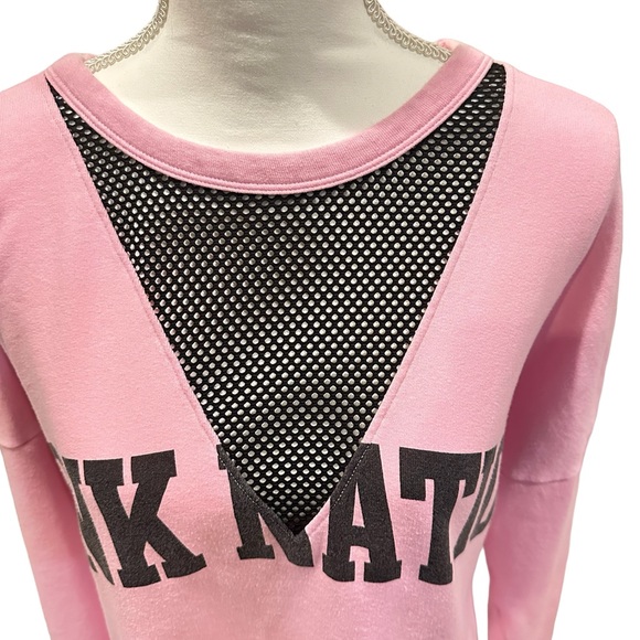 Victorias Secret PINK Pink Nation Campus Crew Mesh V-Neck Sweatshirt Size M - Picture 6 of 8